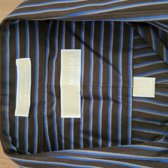Men's Michael Kors long sleeve button down dress shirt brown blue medium 15.5 - Picture 2 of 4